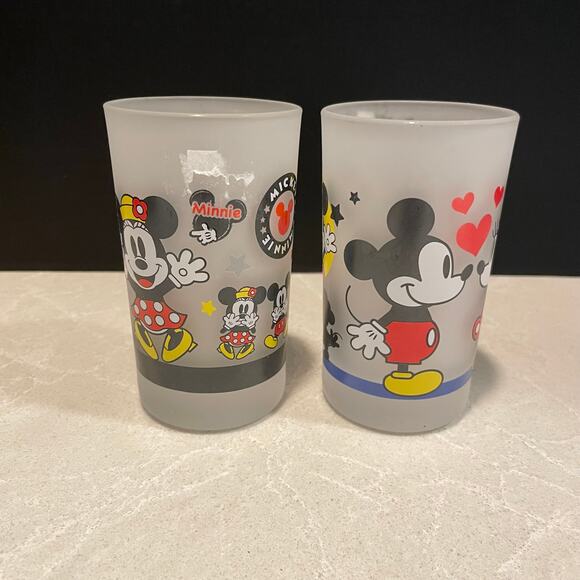 Vintage Frosted Mickey and Minnie mouse drinking glasses collectible Disney - Picture 9 of 12
